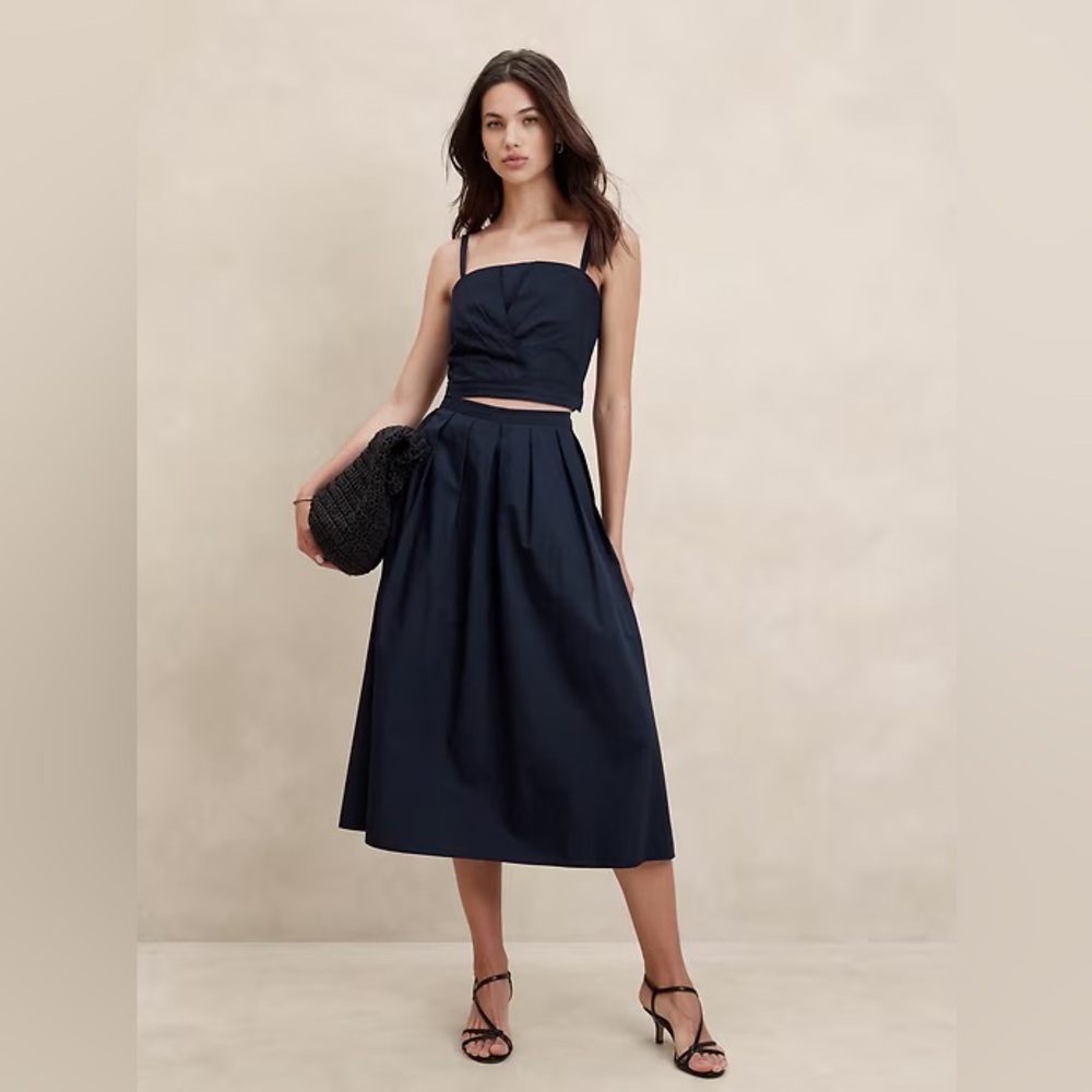 New - Banana Republic Poplin Pleated Midi Skirt - Size 0